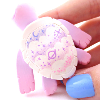 Pink/Purple Cloud Stencil Shell Turtle Figurine - Polymer Clay Enchanted Ocean Animals