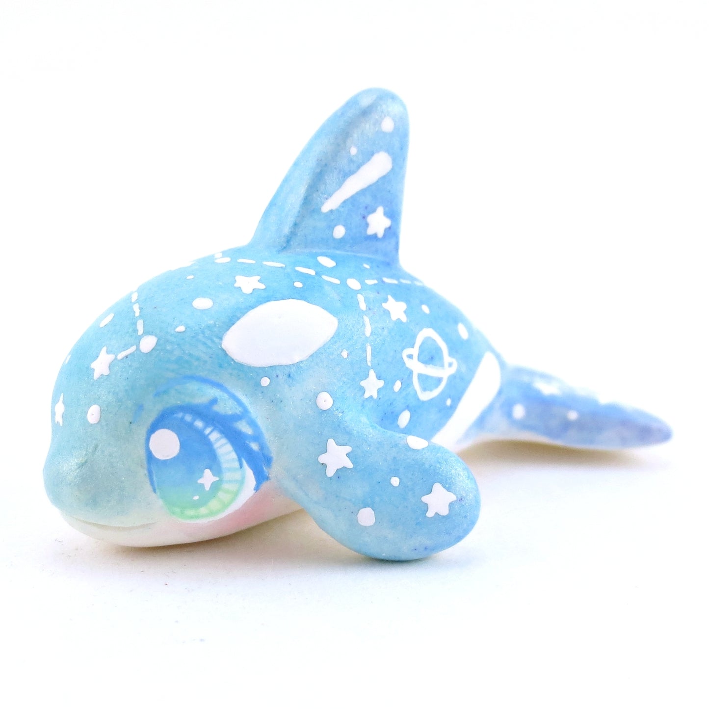 Blue/Green Constellation Ombre Orca Whale Figurine - Polymer Clay Enchanted Ocean Animals