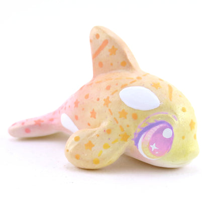 Peachy Constellation Ombre Orca Whale Figurine - Polymer Clay Enchanted Ocean Animals