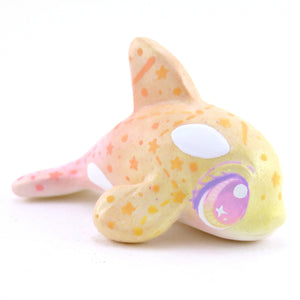 Peachy Constellation Ombre Orca Whale Figurine - Polymer Clay Enchanted Ocean Animals