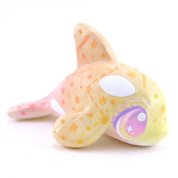 Peachy Constellation Ombre Orca Whale Figurine - Polymer Clay Enchanted Ocean Animals
