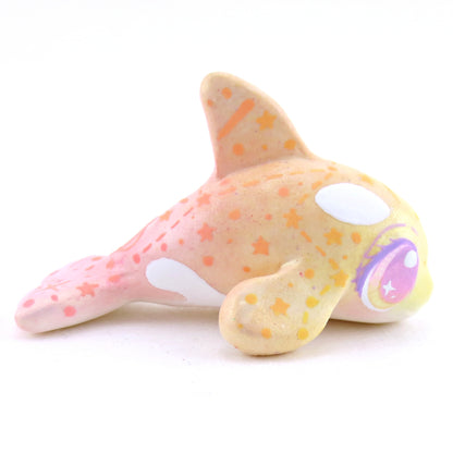 Peachy Constellation Ombre Orca Whale Figurine - Polymer Clay Enchanted Ocean Animals