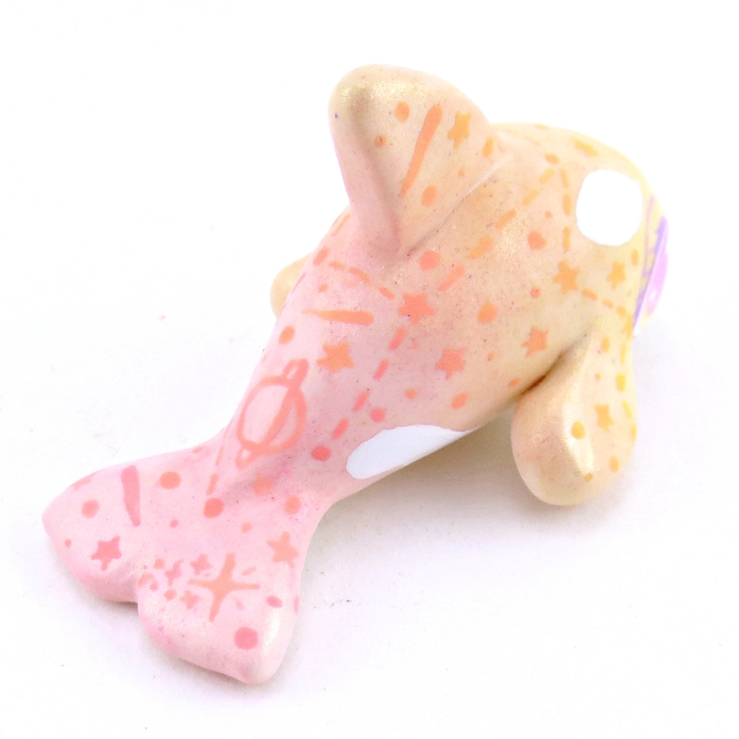 Peachy Constellation Ombre Orca Whale Figurine - Polymer Clay Enchanted Ocean Animals