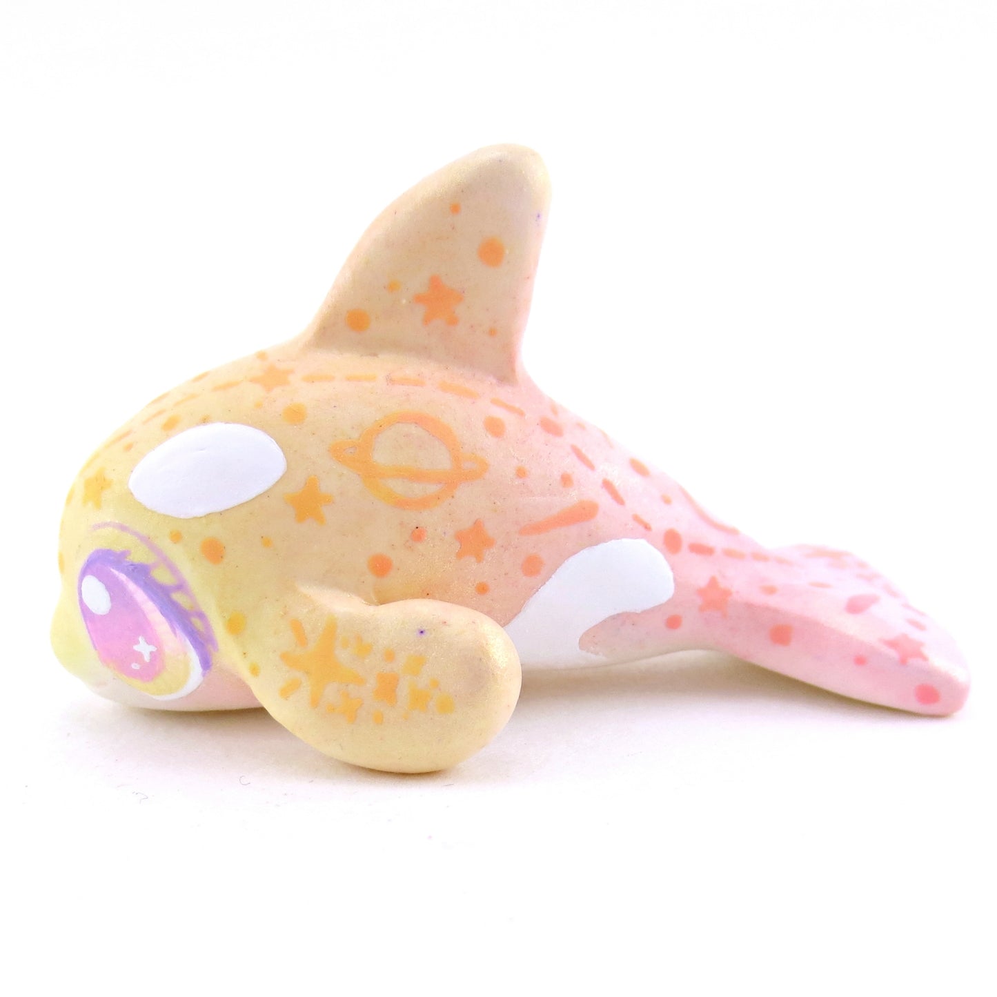 Peachy Constellation Ombre Orca Whale Figurine - Polymer Clay Enchanted Ocean Animals