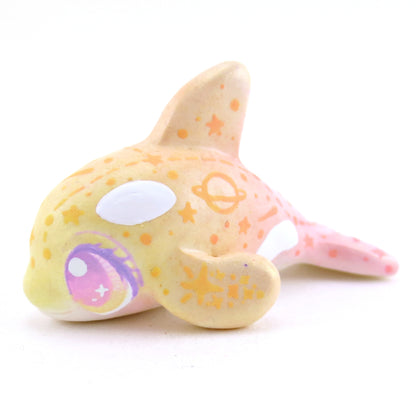 Peachy Constellation Ombre Orca Whale Figurine - Polymer Clay Enchanted Ocean Animals