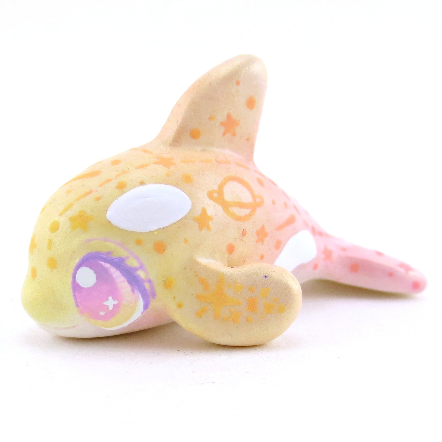 Peachy Constellation Ombre Orca Whale Figurine - Polymer Clay Enchanted Ocean Animals