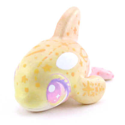 Peachy Constellation Ombre Orca Whale Figurine - Polymer Clay Enchanted Ocean Animals