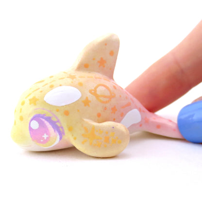 Peachy Constellation Ombre Orca Whale Figurine - Polymer Clay Enchanted Ocean Animals