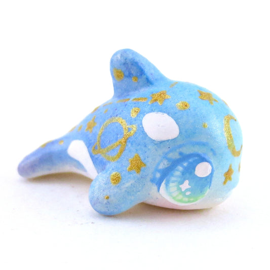 Mini Baby Blue/Green Constellation Ombre Orca Whale Figurine - Polymer Clay Enchanted Ocean Animals