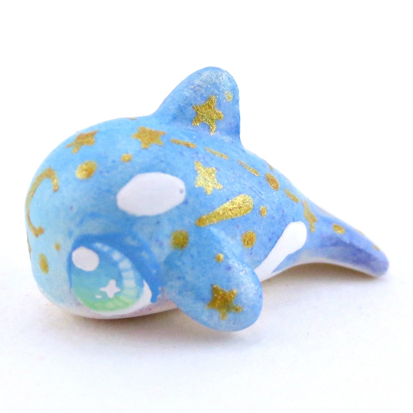 Mini Baby Blue/Green Constellation Ombre Orca Whale Figurine - Polymer Clay Enchanted Ocean Animals