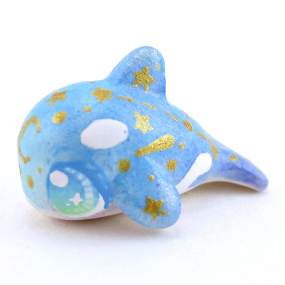 Mini Baby Blue/Green Constellation Ombre Orca Whale Figurine - Polymer Clay Enchanted Ocean Animals