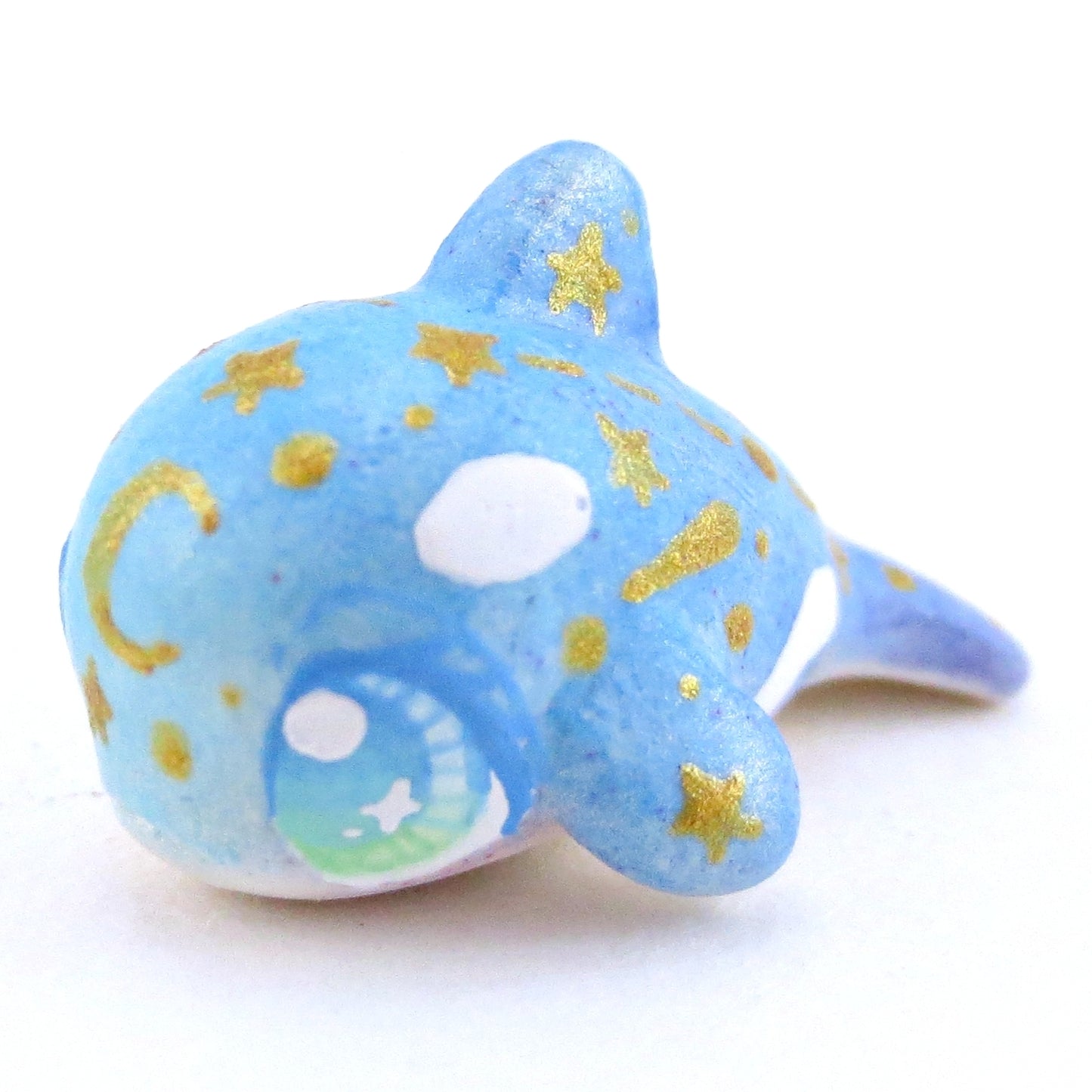 Mini Baby Blue/Green Constellation Ombre Orca Whale Figurine - Polymer Clay Enchanted Ocean Animals