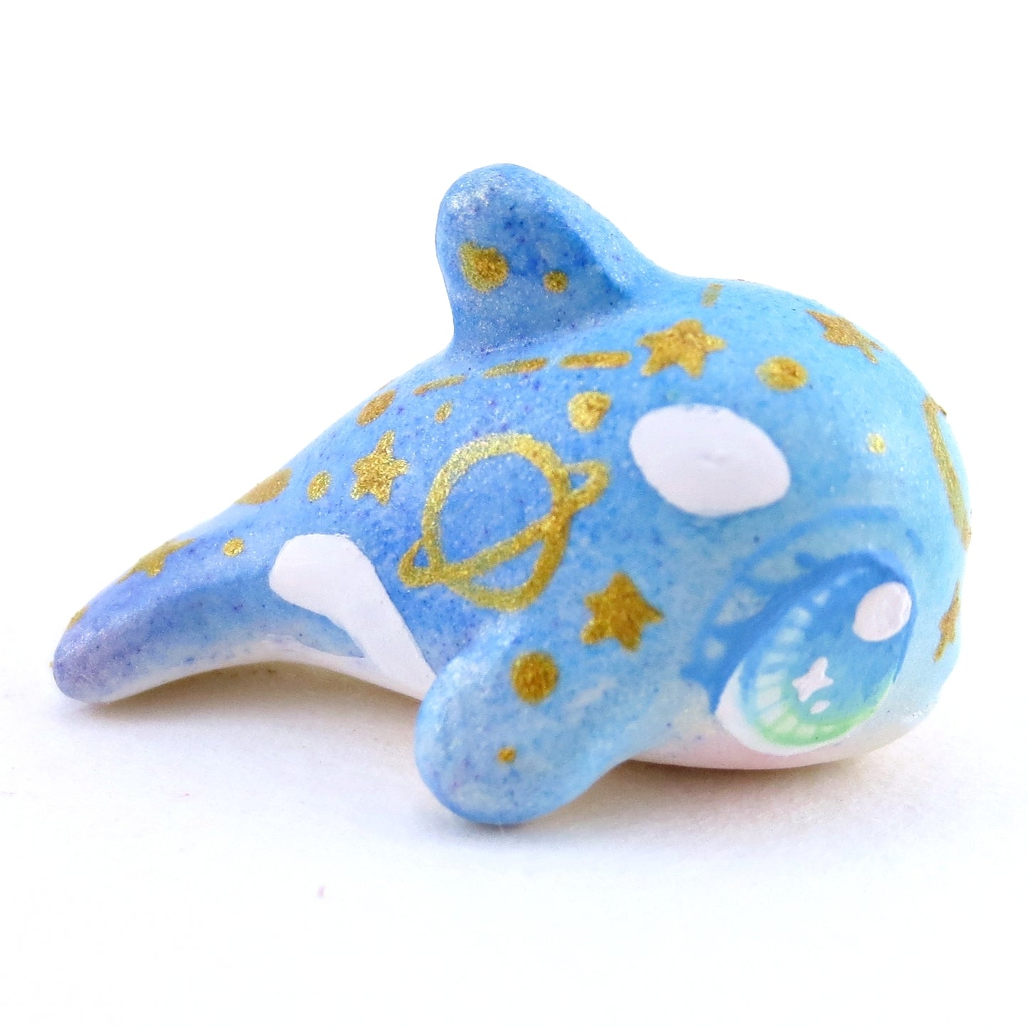 Mini Baby Blue/Green Constellation Ombre Orca Whale Figurine - Polymer Clay Enchanted Ocean Animals