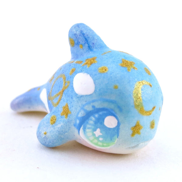 Mini Baby Blue/Green Constellation Ombre Orca Whale Figurine - Polymer Clay Enchanted Ocean Animals