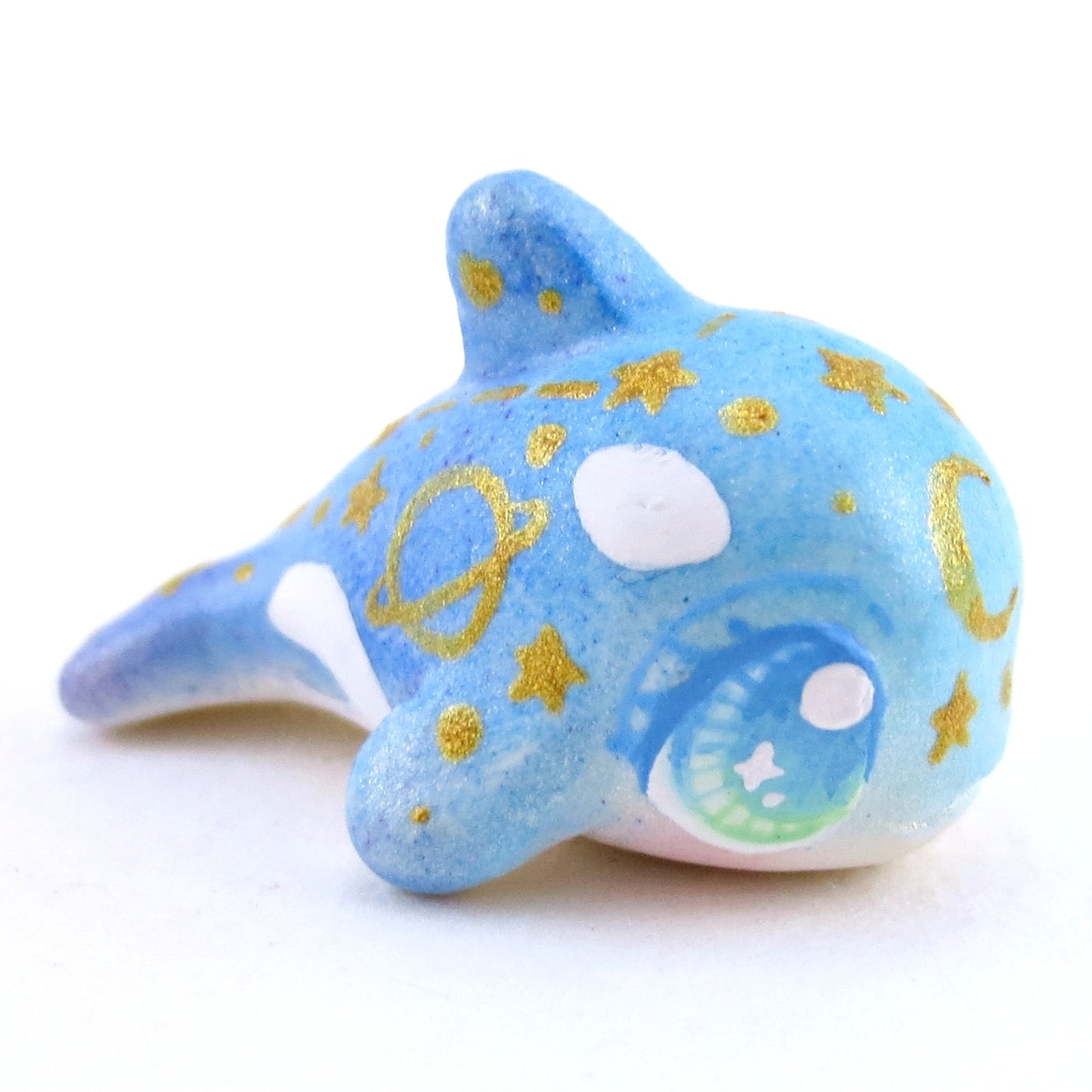 Mini Baby Blue/Green Constellation Ombre Orca Whale Figurine - Polymer Clay Enchanted Ocean Animals