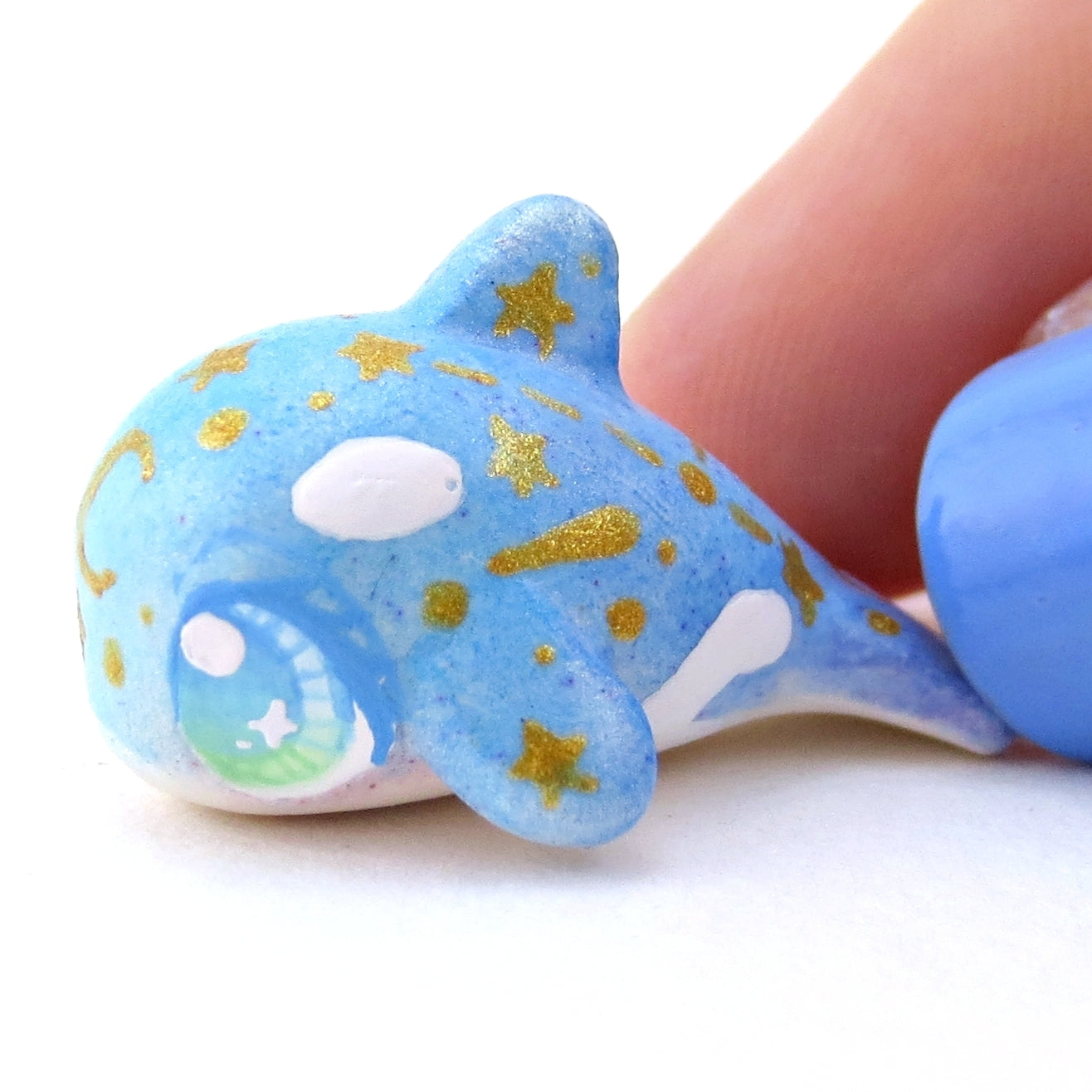 Mini Baby Blue/Green Constellation Ombre Orca Whale Figurine - Polymer Clay Enchanted Ocean Animals