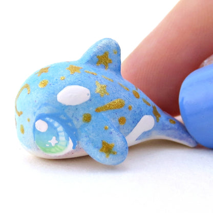 Mini Baby Blue/Green Constellation Ombre Orca Whale Figurine - Polymer Clay Enchanted Ocean Animals