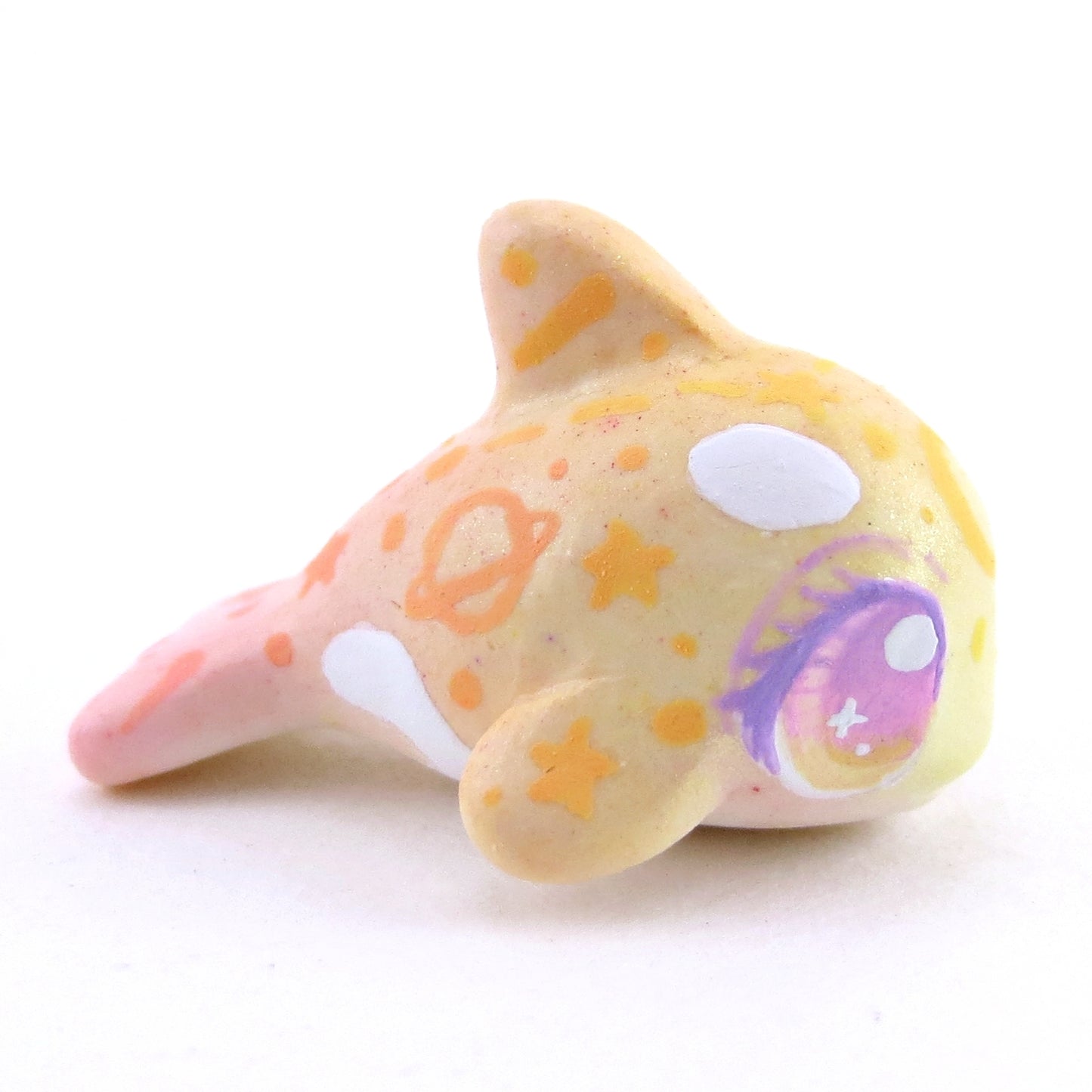 Mini Baby Peachy Constellation Ombre Orca Whale Figurine - Polymer Clay Enchanted Ocean Animals