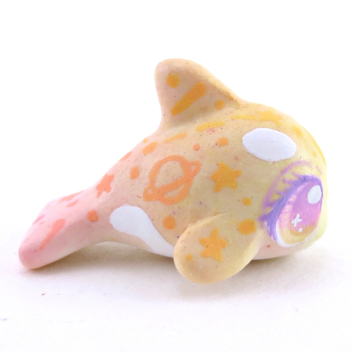 Mini Baby Peachy Constellation Ombre Orca Whale Figurine - Polymer Clay Enchanted Ocean Animals