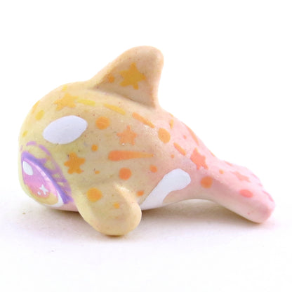 Mini Baby Peachy Constellation Ombre Orca Whale Figurine - Polymer Clay Enchanted Ocean Animals