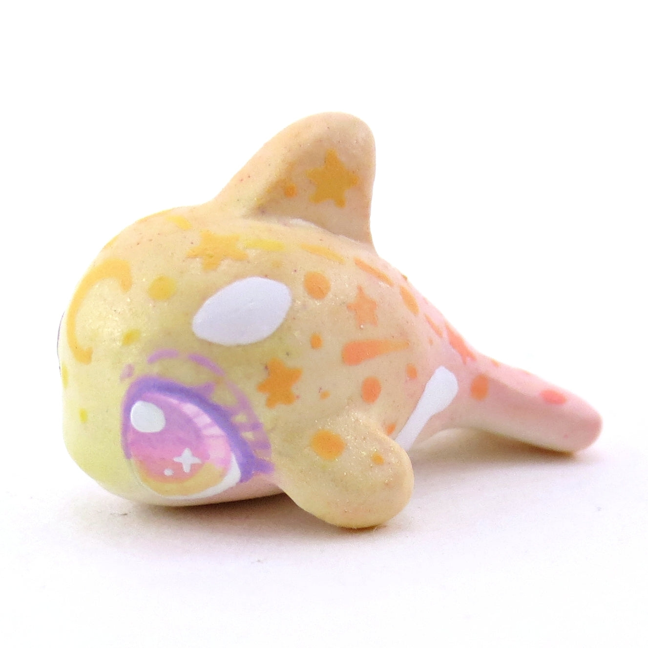 Mini Baby Peachy Constellation Ombre Orca Whale Figurine - Polymer Clay Enchanted Ocean Animals