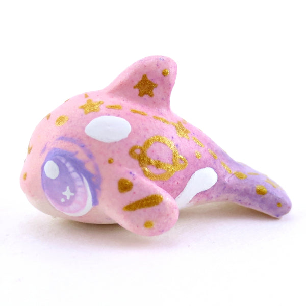 Mini Baby Pink/Purple Constellation Ombre Orca Whale Figurine - Polymer Clay Enchanted Ocean Animals