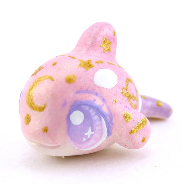 Mini Baby Pink/Purple Constellation Ombre Orca Whale Figurine - Polymer Clay Enchanted Ocean Animals