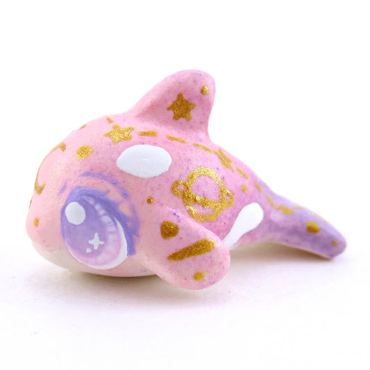 Mini Baby Pink/Purple Constellation Ombre Orca Whale Figurine - Polymer Clay Enchanted Ocean Animals