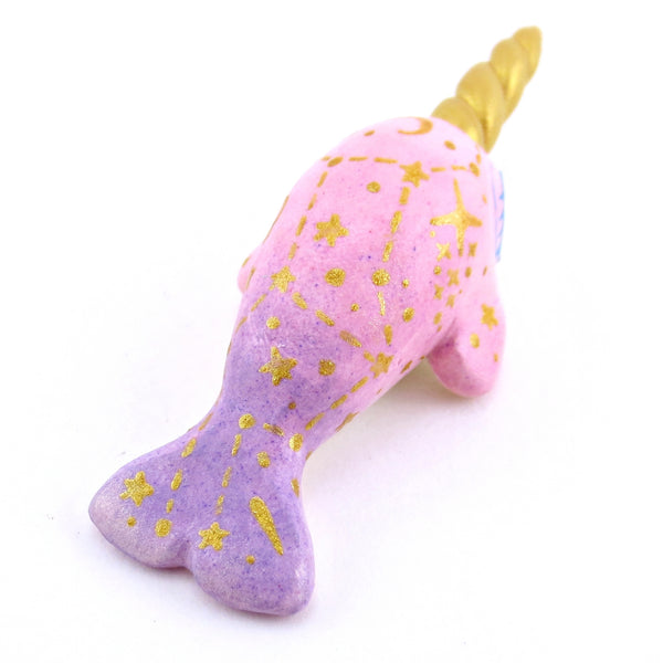 Pink/Purple Constellation Ombre Narwhal Figurine - Polymer Clay Enchanted Ocean Animals