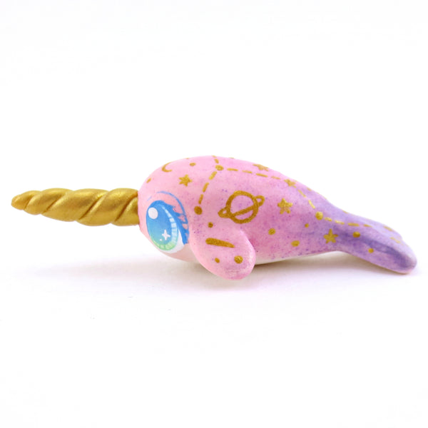 Pink/Purple Constellation Ombre Narwhal Figurine - Polymer Clay Enchanted Ocean Animals