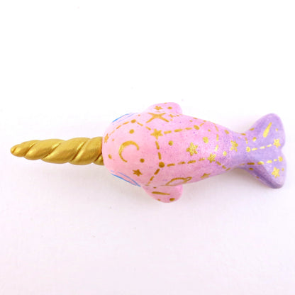 Pink/Purple Constellation Ombre Narwhal Figurine - Polymer Clay Enchanted Ocean Animals