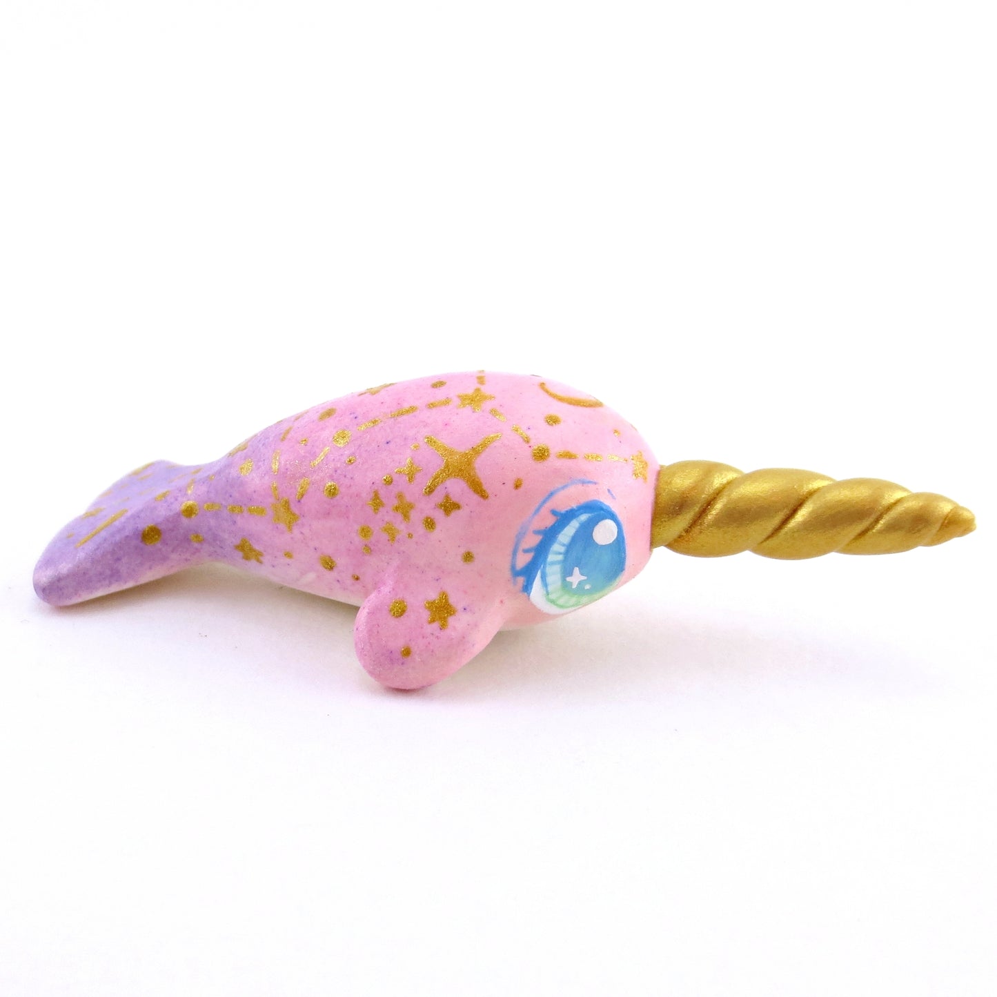 Pink/Purple Constellation Ombre Narwhal Figurine - Polymer Clay Enchanted Ocean Animals