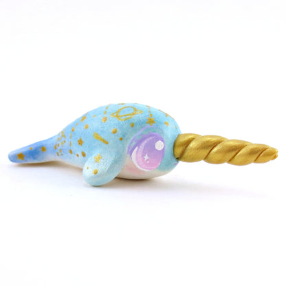 Blue/Green Constellation Ombre Narwhal Figurine - Polymer Clay Enchanted Ocean Animals