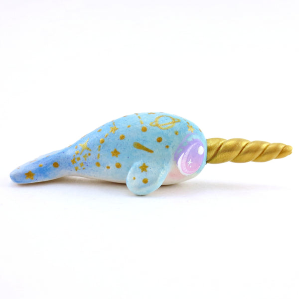 Blue/Green Constellation Ombre Narwhal Figurine - Polymer Clay Enchanted Ocean Animals