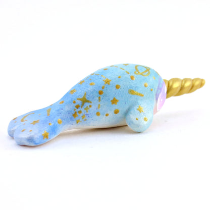 Blue/Green Constellation Ombre Narwhal Figurine - Polymer Clay Enchanted Ocean Animals