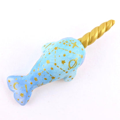 Blue/Green Constellation Ombre Narwhal Figurine - Polymer Clay Enchanted Ocean Animals