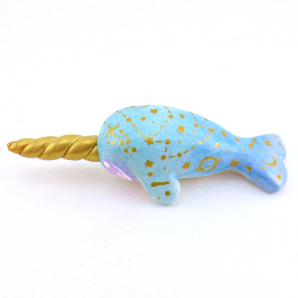 Blue/Green Constellation Ombre Narwhal Figurine - Polymer Clay Enchanted Ocean Animals