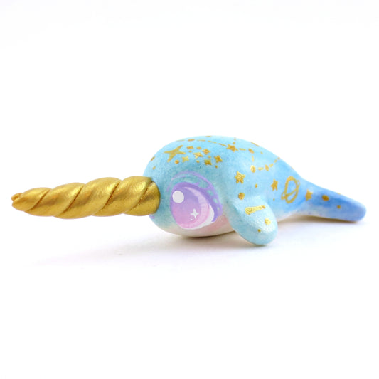 Blue/Green Constellation Ombre Narwhal Figurine - Polymer Clay Enchanted Ocean Animals