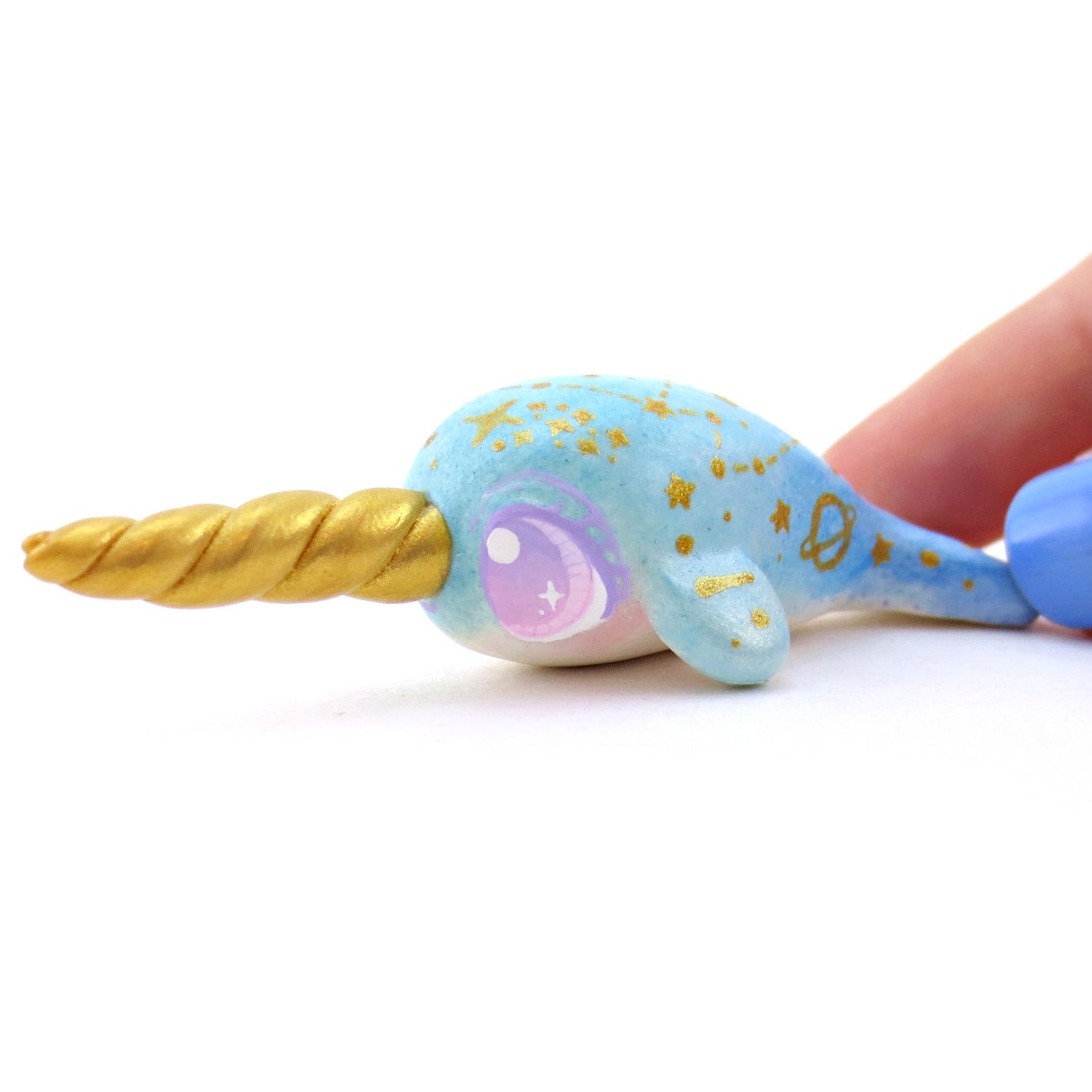 Blue/Green Constellation Ombre Narwhal Figurine - Polymer Clay Enchanted Ocean Animals