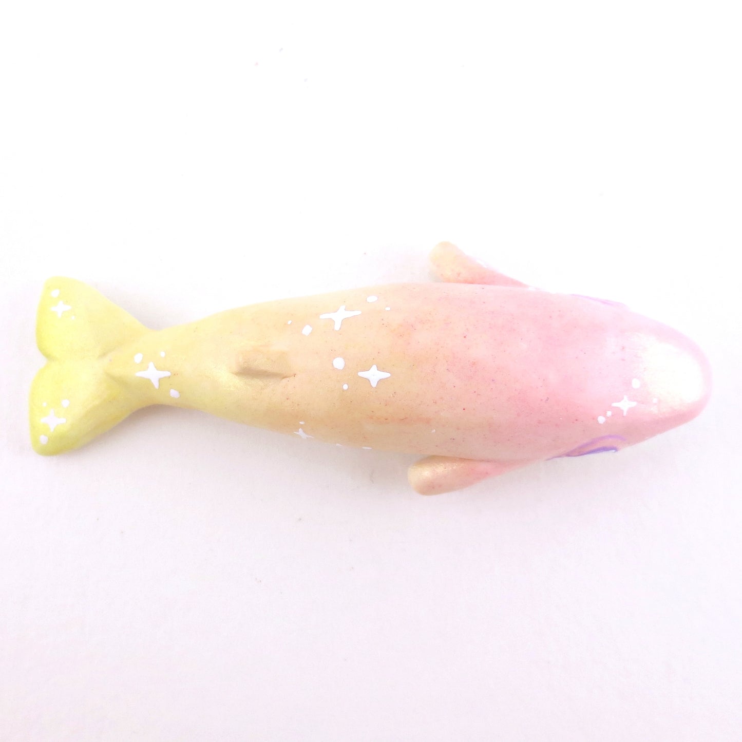 Peachy Sparkle Ombre Whale Figurine - Polymer Clay Enchanted Ocean Animals