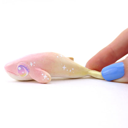 Peachy Sparkle Ombre Whale Figurine - Polymer Clay Enchanted Ocean Animals