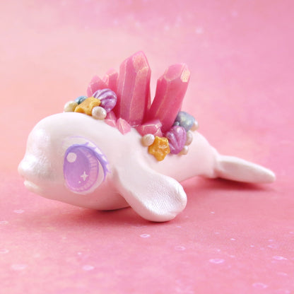 Pink Crystal Seashell Baby Beluga Figurine - Polymer Clay Enchanted Ocean Animals