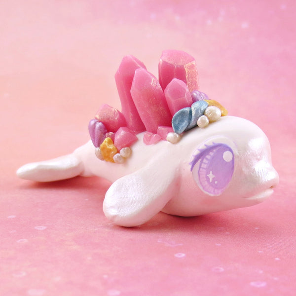 Pink Crystal Seashell Baby Beluga Figurine - Polymer Clay Enchanted Ocean Animals
