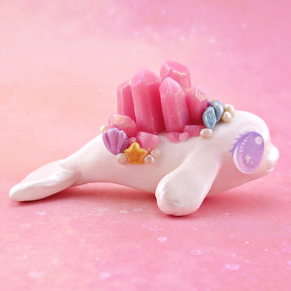 Pink Crystal Seashell Baby Beluga Figurine - Polymer Clay Enchanted Ocean Animals