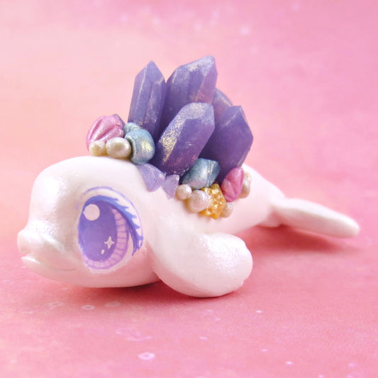 Purple Crystal Seashell Baby Beluga Figurine - Polymer Clay Enchanted Ocean Animals