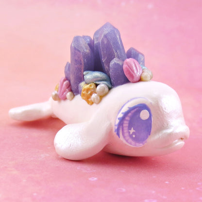 Purple Crystal Seashell Baby Beluga Figurine - Polymer Clay Enchanted Ocean Animals