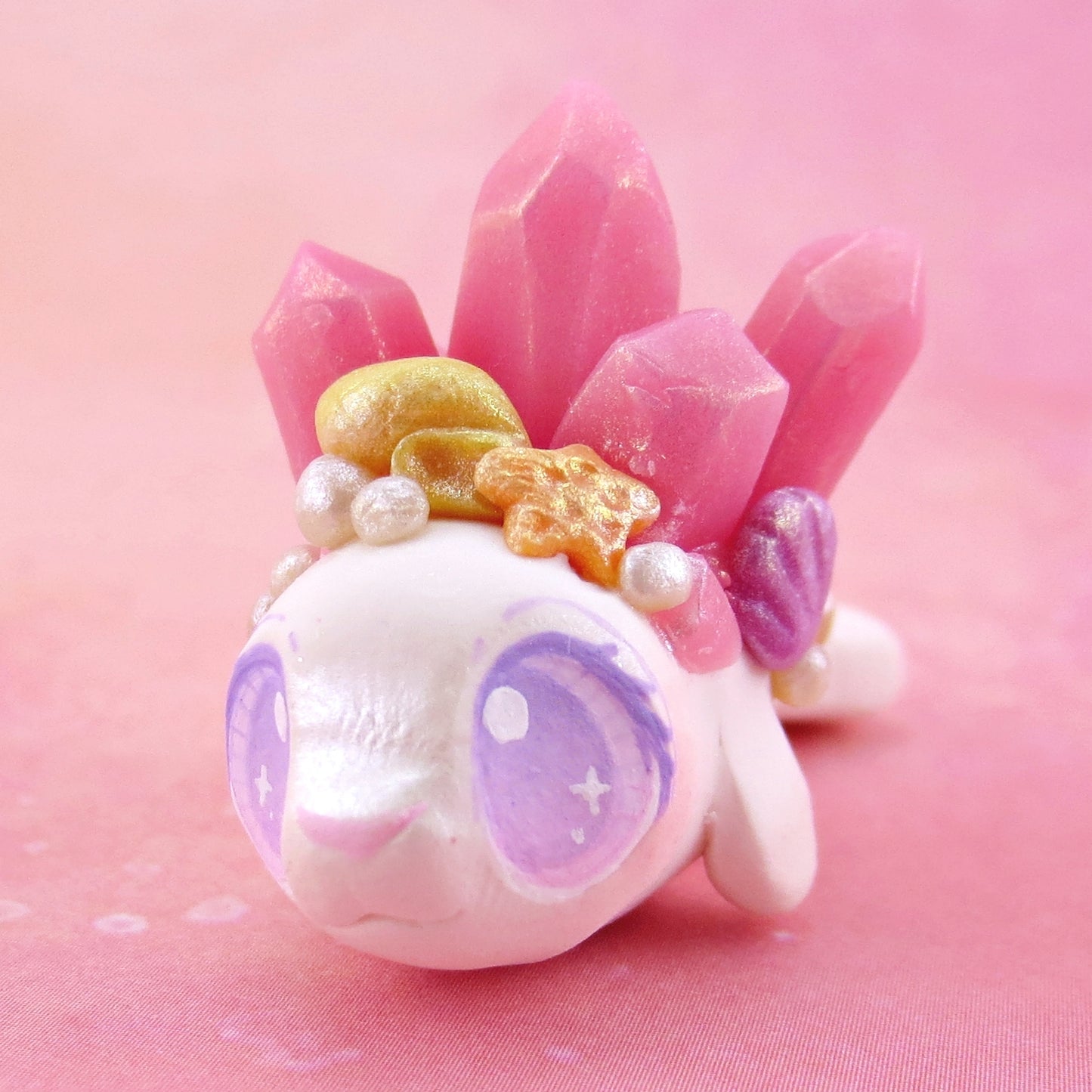 Pink Crystal Seashell Little Seal Figurine - Polymer Clay Enchanted Ocean Animals