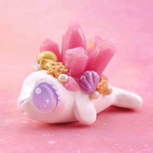 Pink Crystal Seashell Little Seal Figurine - Polymer Clay Enchanted Ocean Animals
