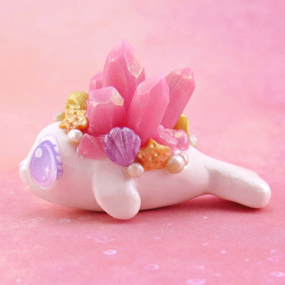 Pink Crystal Seashell Little Seal Figurine - Polymer Clay Enchanted Ocean Animals