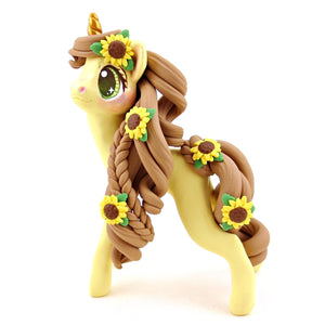 Sunflower Unicorn Figurine - Polymer Clay Cottagecore Fall Animal Collection